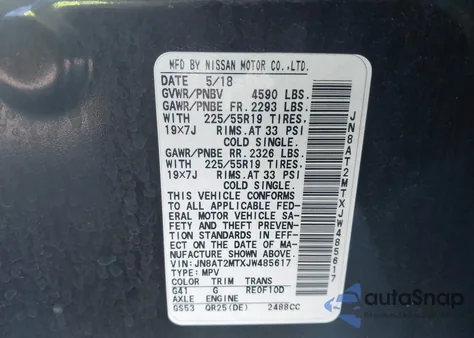 2018 Nissan Rogue Sl from USA, damaged, VIN JN8AT2MTXJW485617